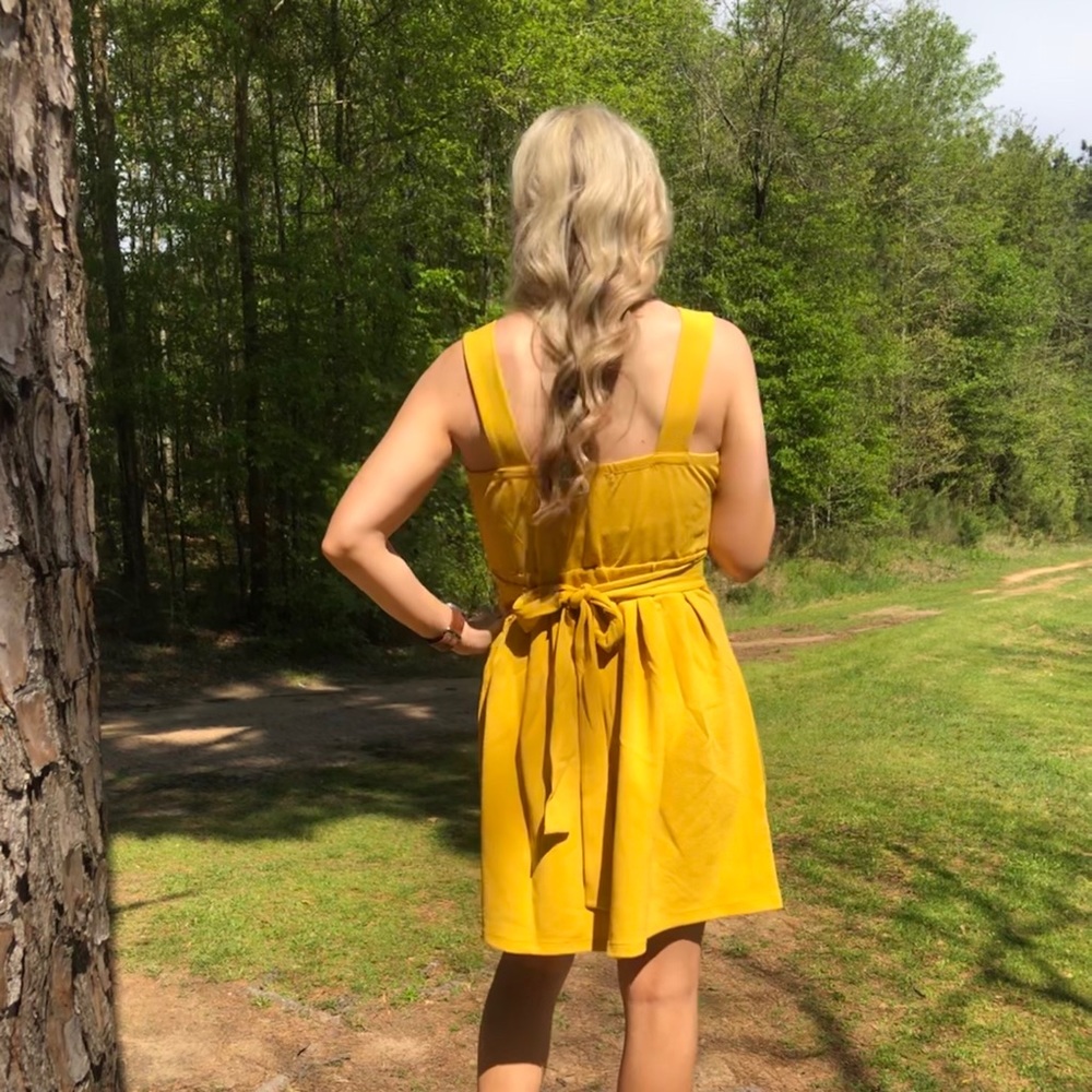 Belted Mustard Dress - Picture 2 of 8
